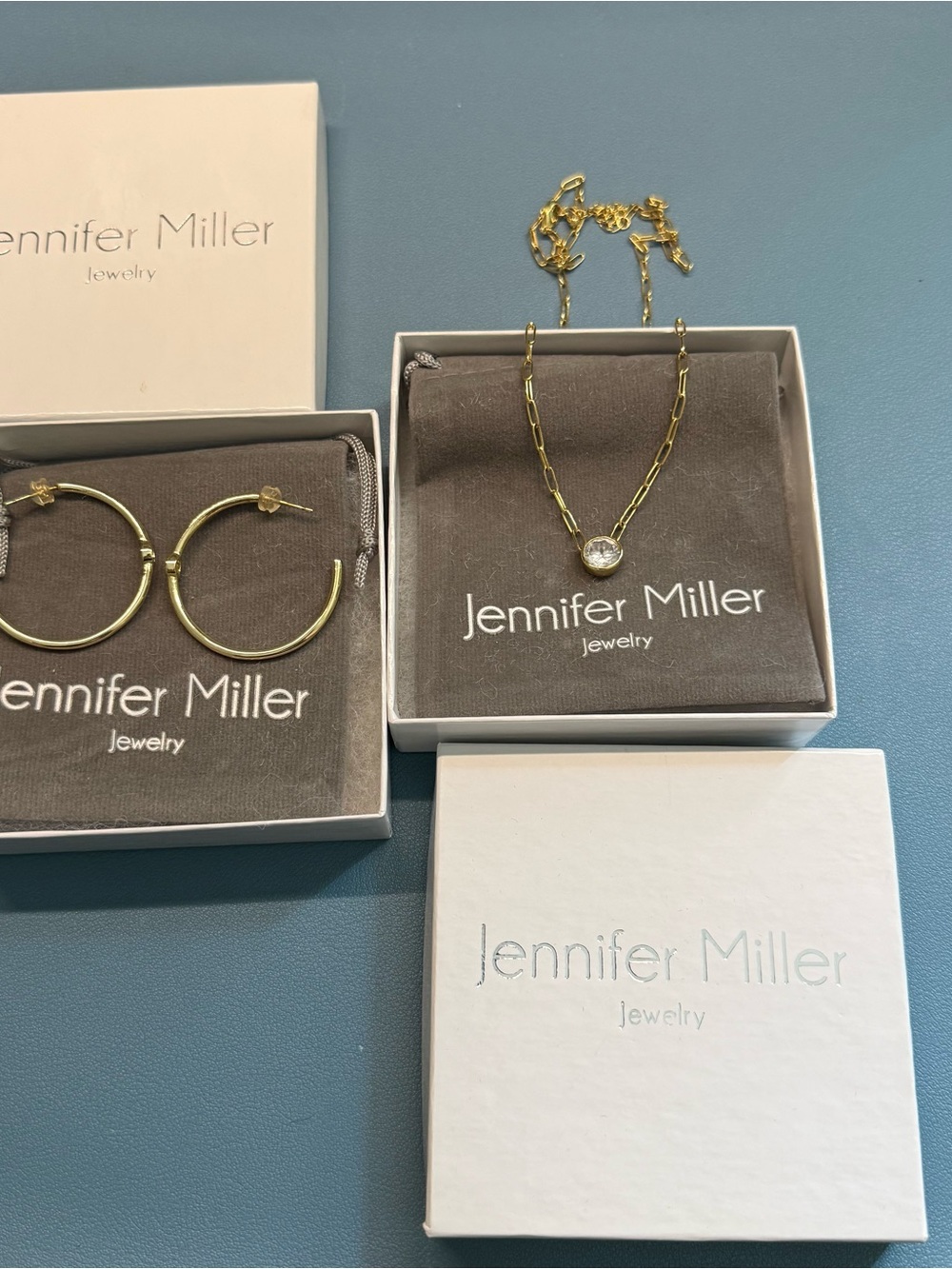Jennifer Miller Gold Plated hoops and necklace set.
